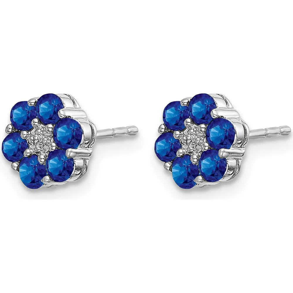 14K White Gold Polished Sapphire and Diamond Post Earrings - 0.0729 Carat Total Sapphire Weight, 0.005 Carat Total Diamond Weight by Monteluci Fine Jewelry - Image 2