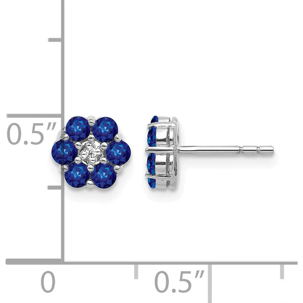 14K White Gold Polished Sapphire and Diamond Post Earrings - 0.0729 Carat Total Sapphire Weight, 0.005 Carat Total Diamond Weight by Monteluci Fine Jewelry - Image 4