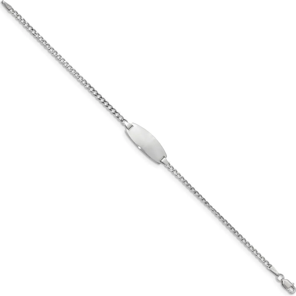 14K White Gold Polished Semi-Solid Chain Curb Link Oval ID Bracelet - 6" Length by Oro Pregiato - Image 2