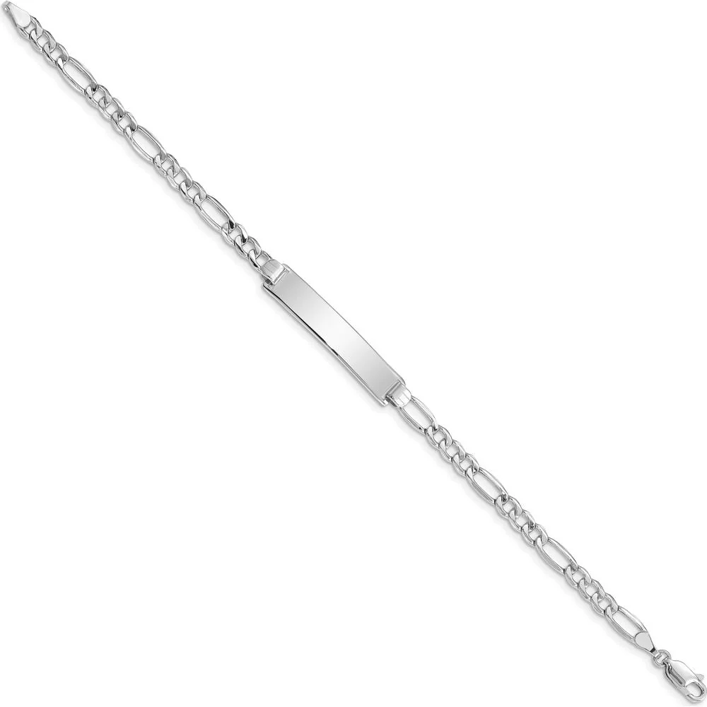 14K White Gold Polished Semi-Solid Chain Figaro Link ID Bracelet - 7" Length by Oro Pregiato - Image 2