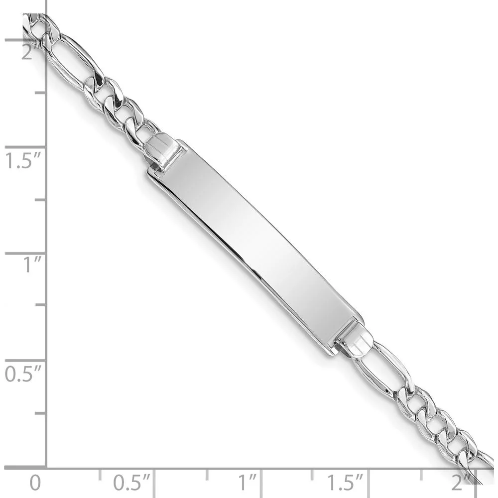 14K White Gold Polished Semi-Solid Chain Figaro Link ID Bracelet - 7" Length by Oro Pregiato - Image 3