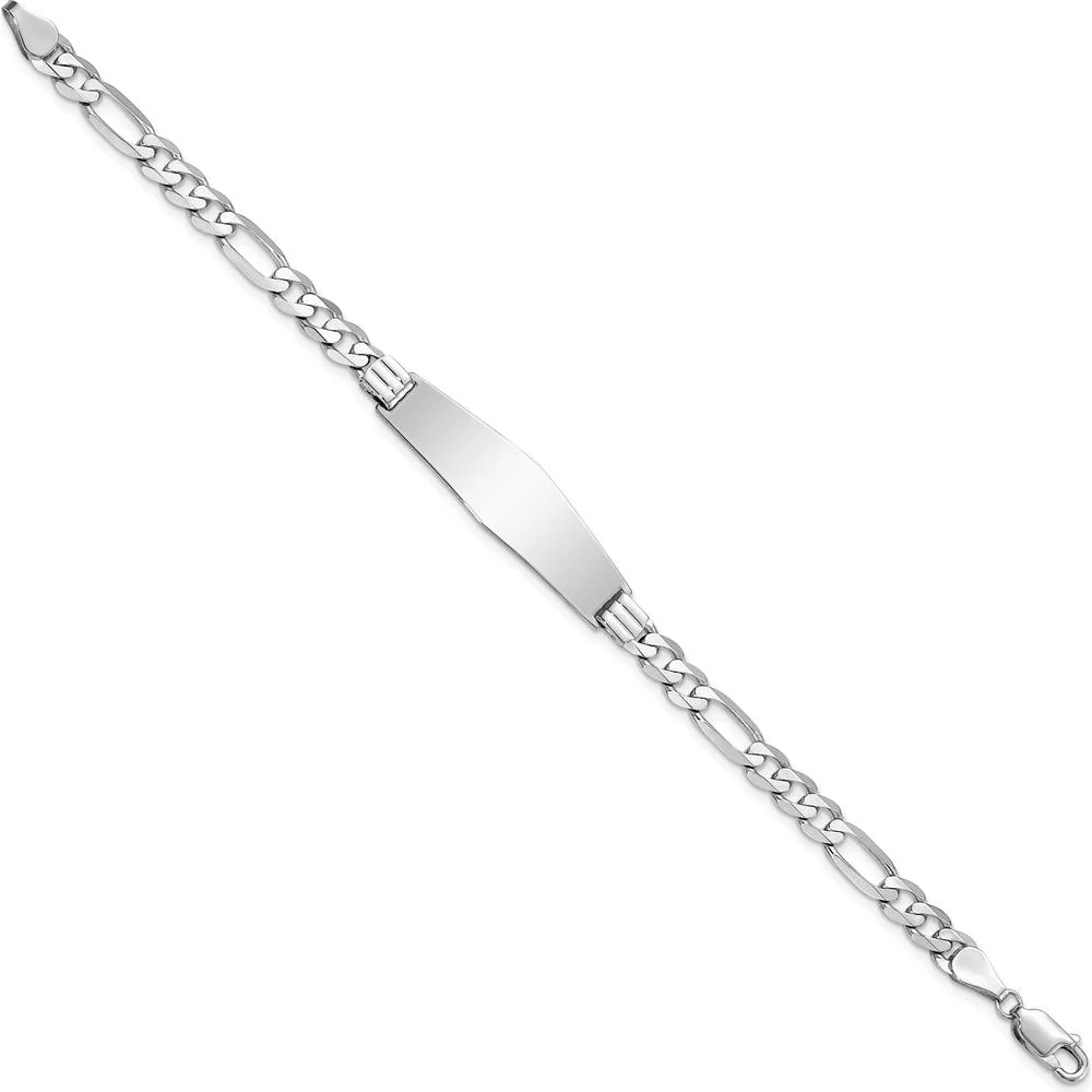 14K White Gold Polished Solid Chain Figaro Link ID Bracelet with Diamond-Shaped 33x9mm Plate - 7 Inch Length by Oro Pregiato - Image 2