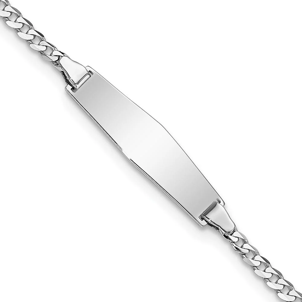 14K White Gold Polished Solid Chain ID Bracelet for Children with Soft Diamond Shape Plate - Engravable 6" Baby Bracelet by Oro Pregiato