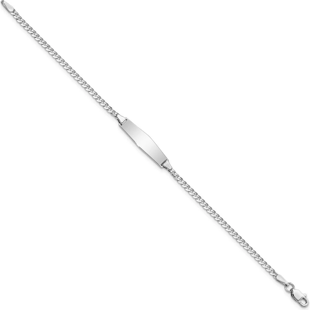 14K White Gold Polished Solid Chain ID Bracelet for Children with Soft Diamond Shape Plate - Engravable 6" Baby Bracelet by Oro Pregiato - Image 2