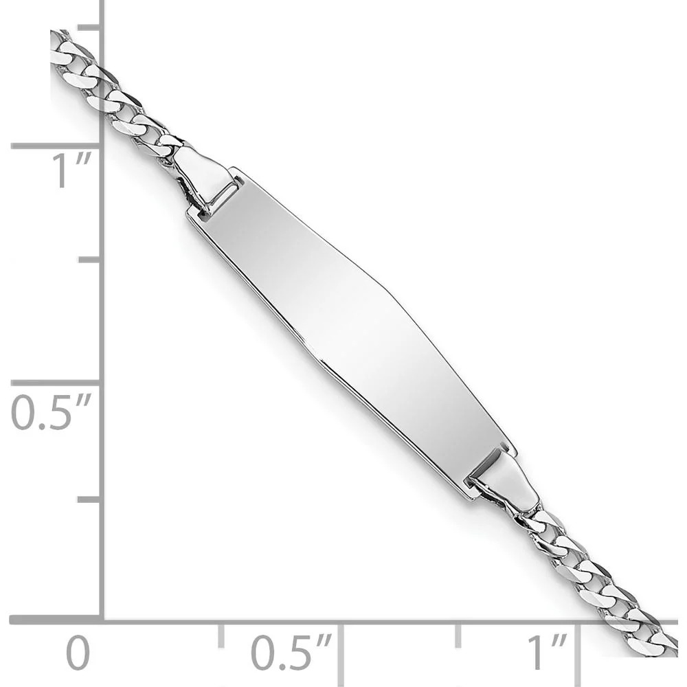 14K White Gold Polished Solid Chain ID Bracelet for Children with Soft Diamond Shape Plate - Engravable 6" Baby Bracelet by Oro Pregiato - Image 3