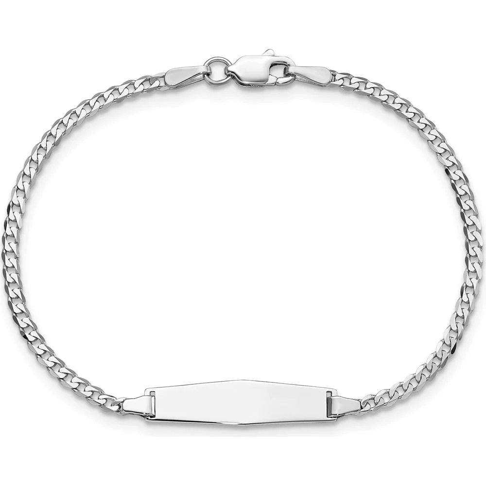 14K White Gold Polished Solid Chain ID Bracelet for Children with Soft Diamond Shape Plate - Engravable 6" Baby Bracelet by Oro Pregiato - Image 4