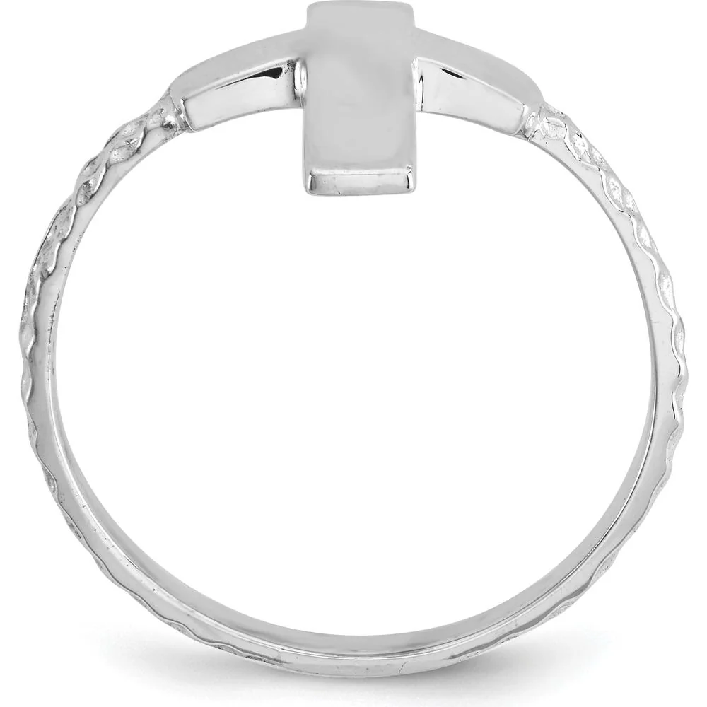 14K White Gold Polished Textured Cross Ring with Rhodium Plating by Oro Pregiato - Image 2