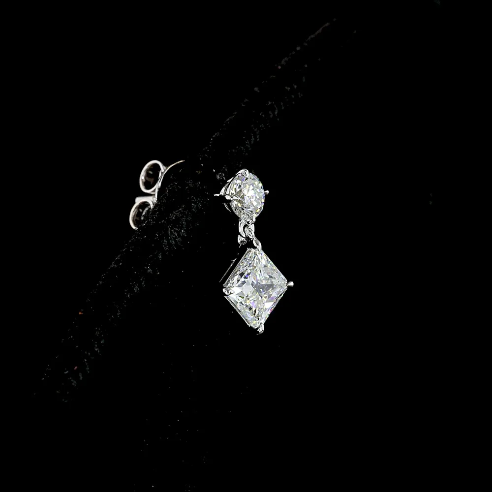 14K White Gold Princess and Brilliant Cut Lab Diamond Drop Earrings - 1.40 Carat Total Weight, E-F Color VS Clarity - Covaloro Fine Jewelry - Image 3