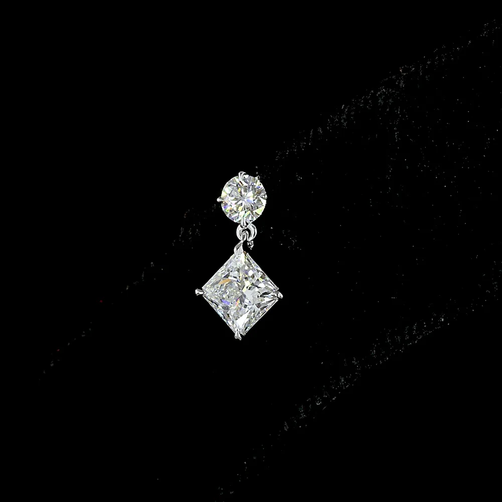 14K White Gold Princess and Brilliant Cut Lab Diamond Drop Earrings - 1.40 Carat Total Weight, E-F Color VS Clarity - Covaloro Fine Jewelry - Image 4