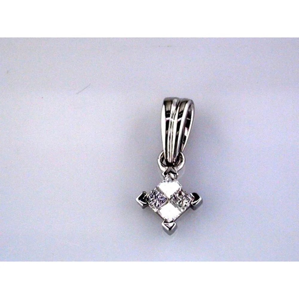 14K White Gold Princess Cut Diamond Pendant - 0.25 Carat Diamond Weight - Royal Jewelry