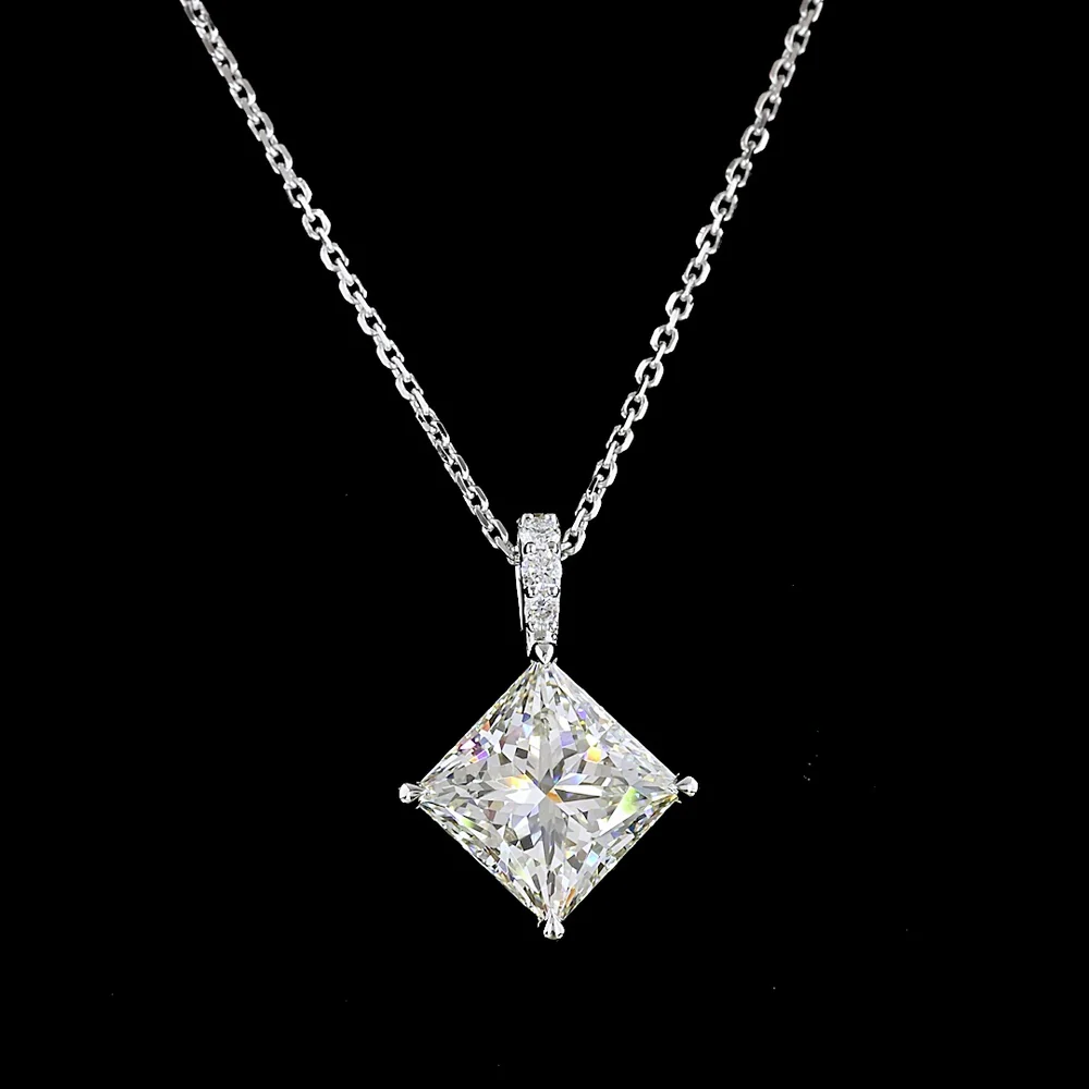 14K White Gold Princess Cut Diamond Pendant with Brilliant Cut Accent Stones - 3.39 Carat Total Weight (IGI Certified Lab Diamonds) - Covaloro Fine Jewelry - Image 2