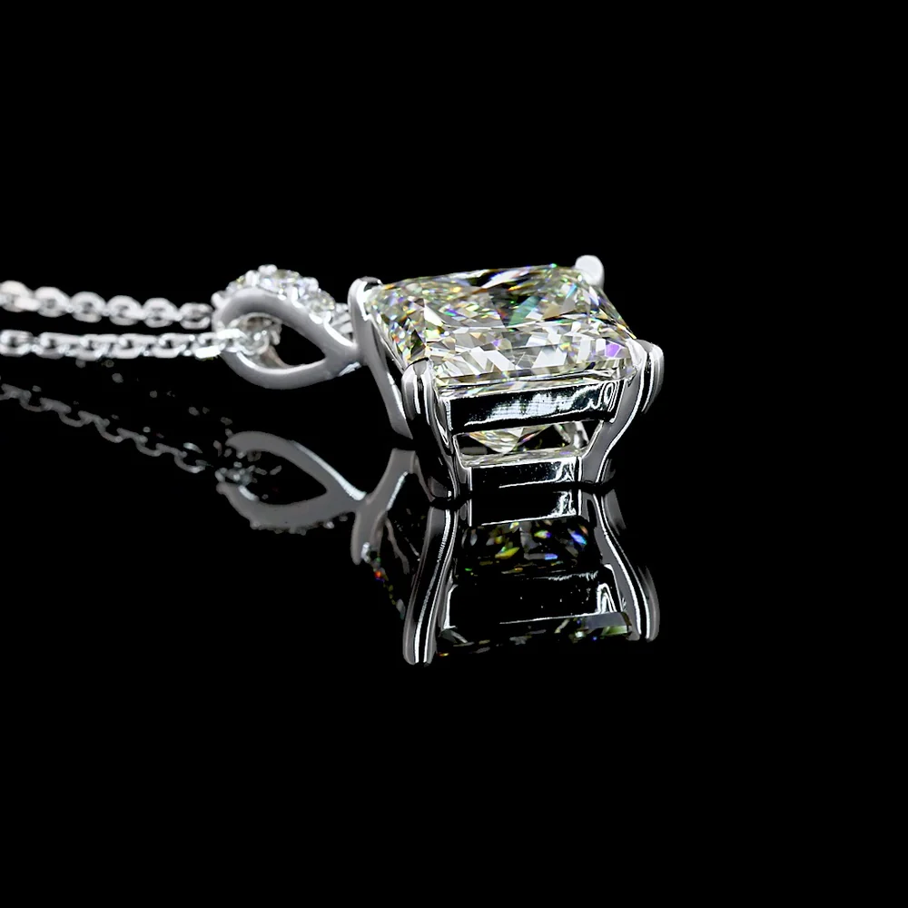 14K White Gold Princess Cut Diamond Pendant with Brilliant Cut Accent Stones - 3.39 Carat Total Weight (IGI Certified Lab Diamonds) - Covaloro Fine Jewelry - Image 3
