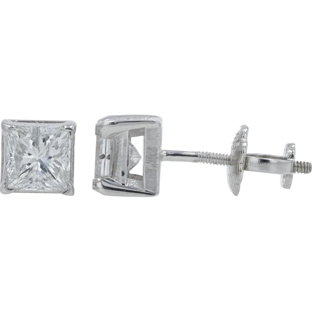 14K White Gold Princess Cut Diamond Stud Earrings - 0.72 Carat Total Diamond Weight - Image 2