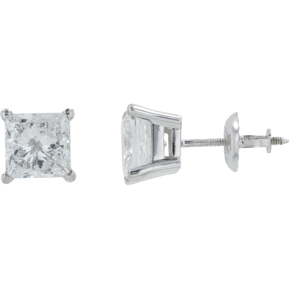 14K White Gold Princess Cut Diamond Stud Earrings - 1.47 Carat Total Diamond Weight - Image 2