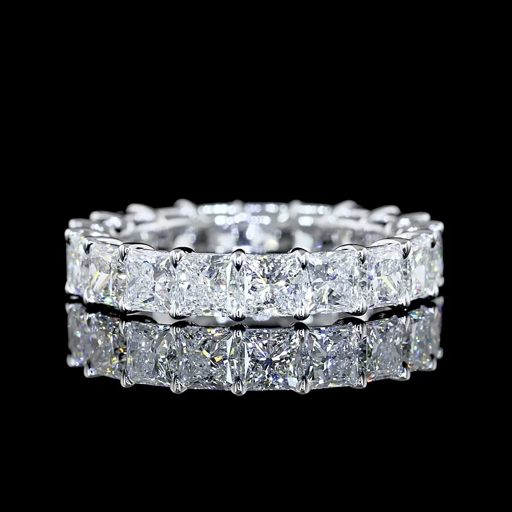 14K White Gold Princess Cut Lab Diamond Eternity Band - 5.13 Carat Total Weight, E-F Color, VS Clarity, 19-Stone Prong Set Ring - Covaloro Fine Jewelry