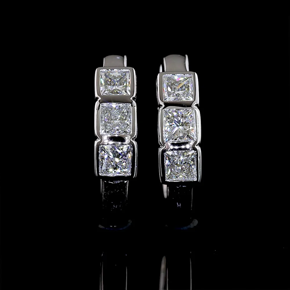 14K White Gold Princess Cut Lab Diamond Huggie Earrings with Bezel Settings - 0.93 Carat Total Weight - Covaloro Fine Jewelry