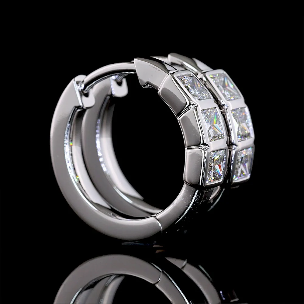 14K White Gold Princess Cut Lab Diamond Huggie Earrings with Bezel Settings - 0.93 Carat Total Weight - Covaloro Fine Jewelry - Image 2
