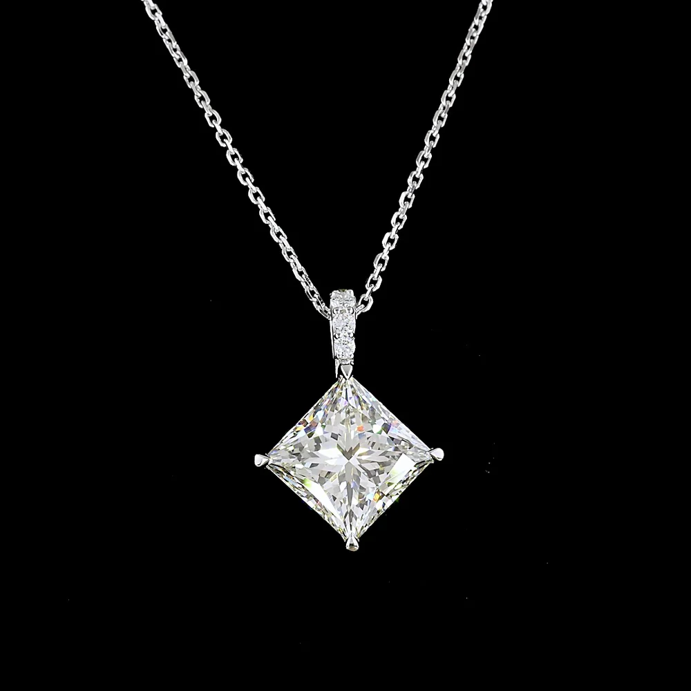 14K White Gold Princess Cut Lab Diamond Pendant with Accent Brilliant Stones - 3.83 Carat Total Diamond Weight - Covaloro Fine Jewelry - Image 2