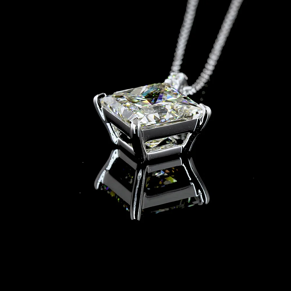 14K White Gold Princess Cut Lab Diamond Pendant with Accent Brilliant Stones - 3.83 Carat Total Diamond Weight - Covaloro Fine Jewelry - Image 4