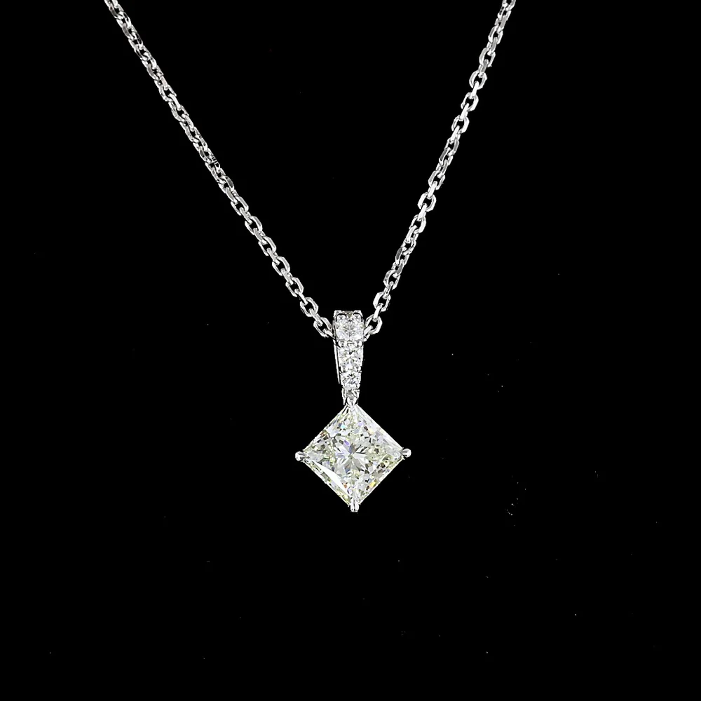 14K White Gold Princess Cut Lab Diamond Solitaire Pendant with Accent Diamonds - 2.83 Carats Total Diamond Weight - Covaloro Fine Jewelry - Image 2