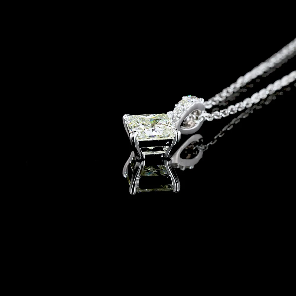 14K White Gold Princess Cut Lab Diamond Solitaire Pendant with Accent Diamonds - 2.83 Carats Total Diamond Weight - Covaloro Fine Jewelry - Image 4