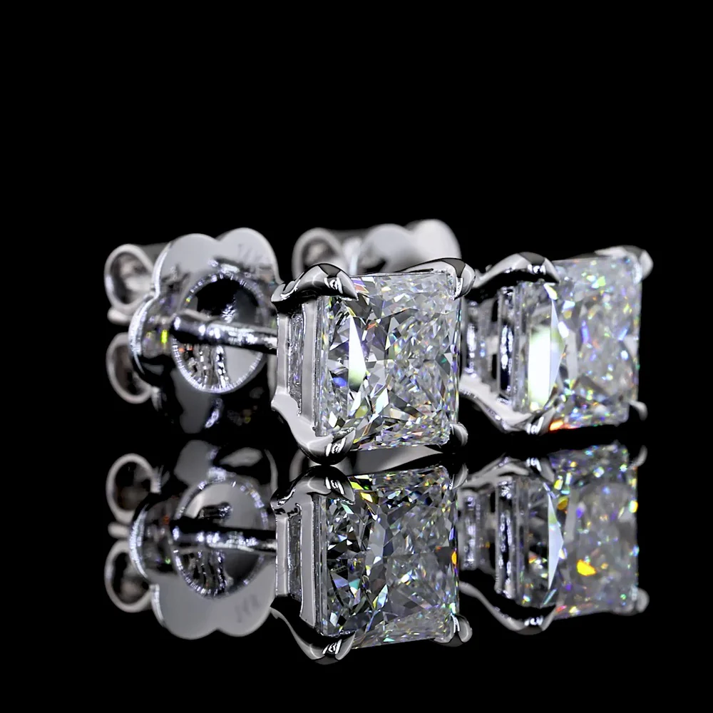 14K White Gold Princess Cut Lab Diamond Stud Earrings - 2.59 Carat Total Weight, D VVS2 Clarity, IGI Certified - Covaloro Fine Jewelry