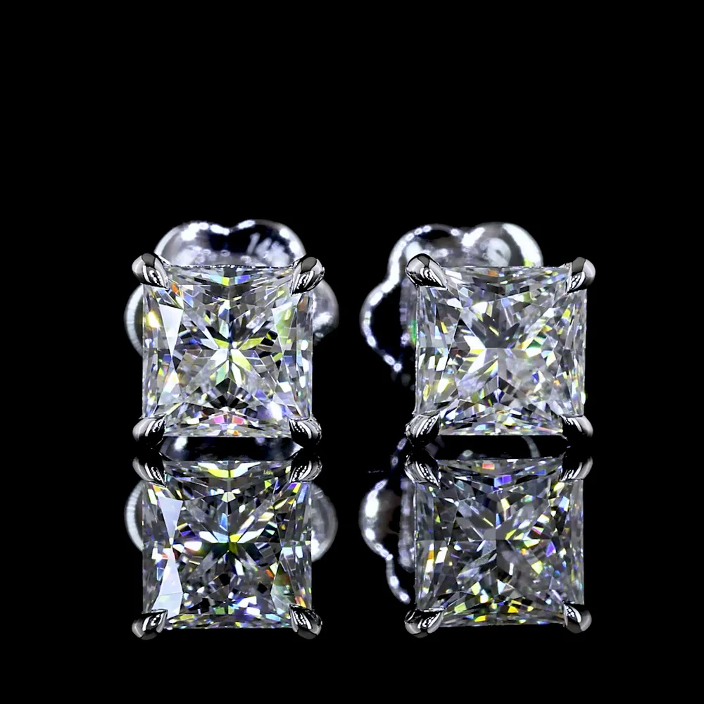 14K White Gold Princess Cut Lab Diamond Stud Earrings - 2.59 Carat Total Weight, D VVS2 Clarity, IGI Certified - Covaloro Fine Jewelry - Image 2