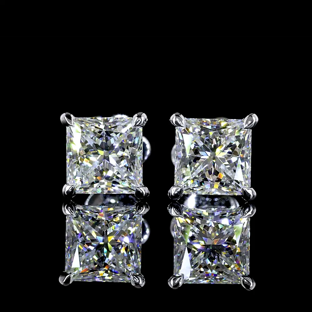 14K White Gold Princess Cut Lab Diamond Stud Earrings - 3.55 Carat Total Weight (E-F Color, VVS1 Clarity) with IGI Certification - Covaloro Fine Jewelry - Image 2