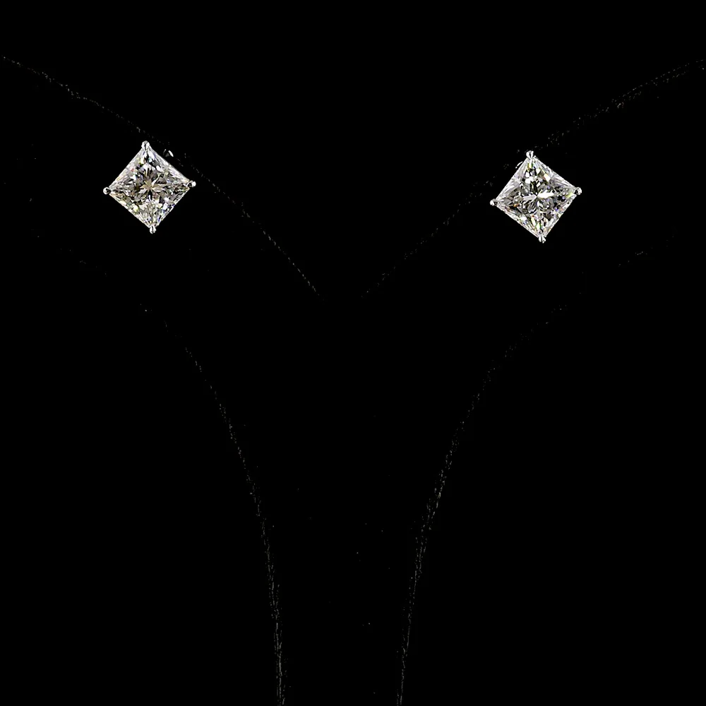 14K White Gold Princess Cut Lab Diamond Stud Earrings - 4.21 Carat Total Weight, E-F Color, VS1 Clarity - Covaloro Fine Jewelry