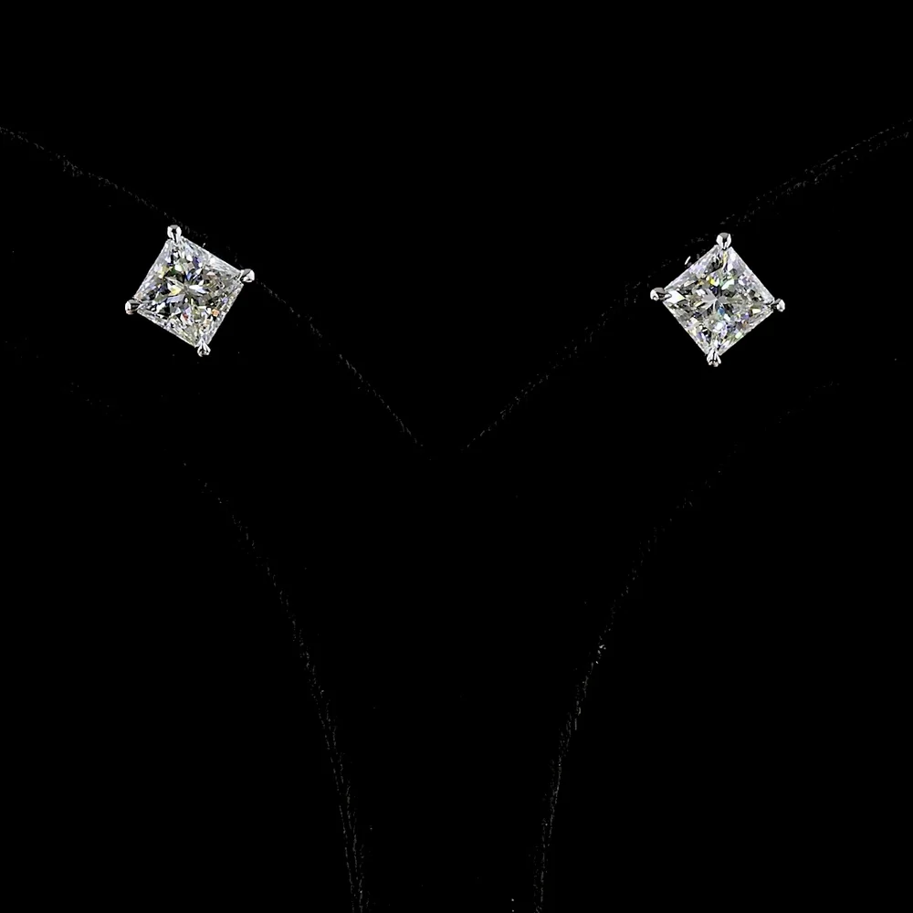 14K White Gold Princess Cut Lab Diamond Stud Earrings - 4.58 Carat Total Weight, E VVS1 to F VS1 Clarity - Covaloro Fine Jewelry