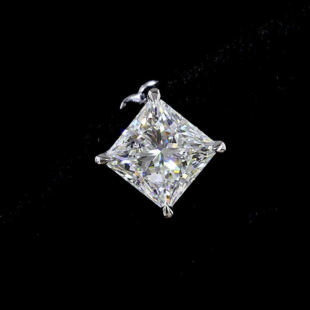 14K White Gold Princess Cut Lab Diamond Stud Earrings - 6.15 Carat Total Weight, F Color VS1 Clarity - Covaloro Fine Jewelry - Image 2