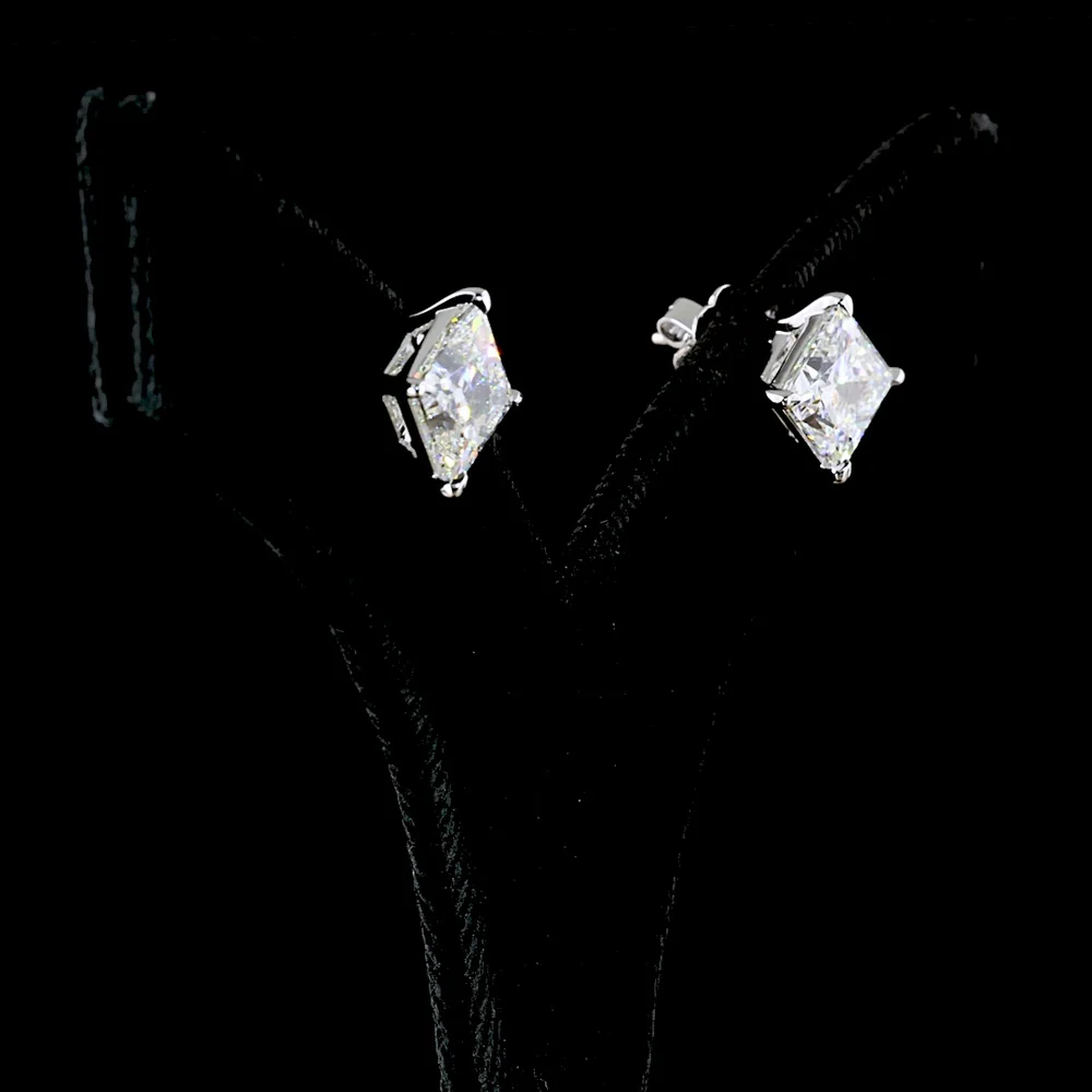 14K White Gold Princess Cut Lab Diamond Stud Earrings - 6.15 Carat Total Weight, F Color VS1 Clarity - Covaloro Fine Jewelry - Image 3