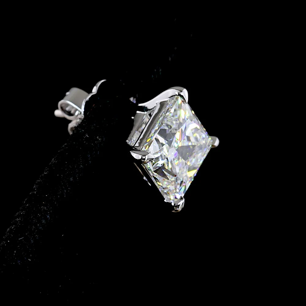 14K White Gold Princess Cut Lab Diamond Stud Earrings - 6.15 Carat Total Weight, F Color VS1 Clarity - Covaloro Fine Jewelry - Image 4