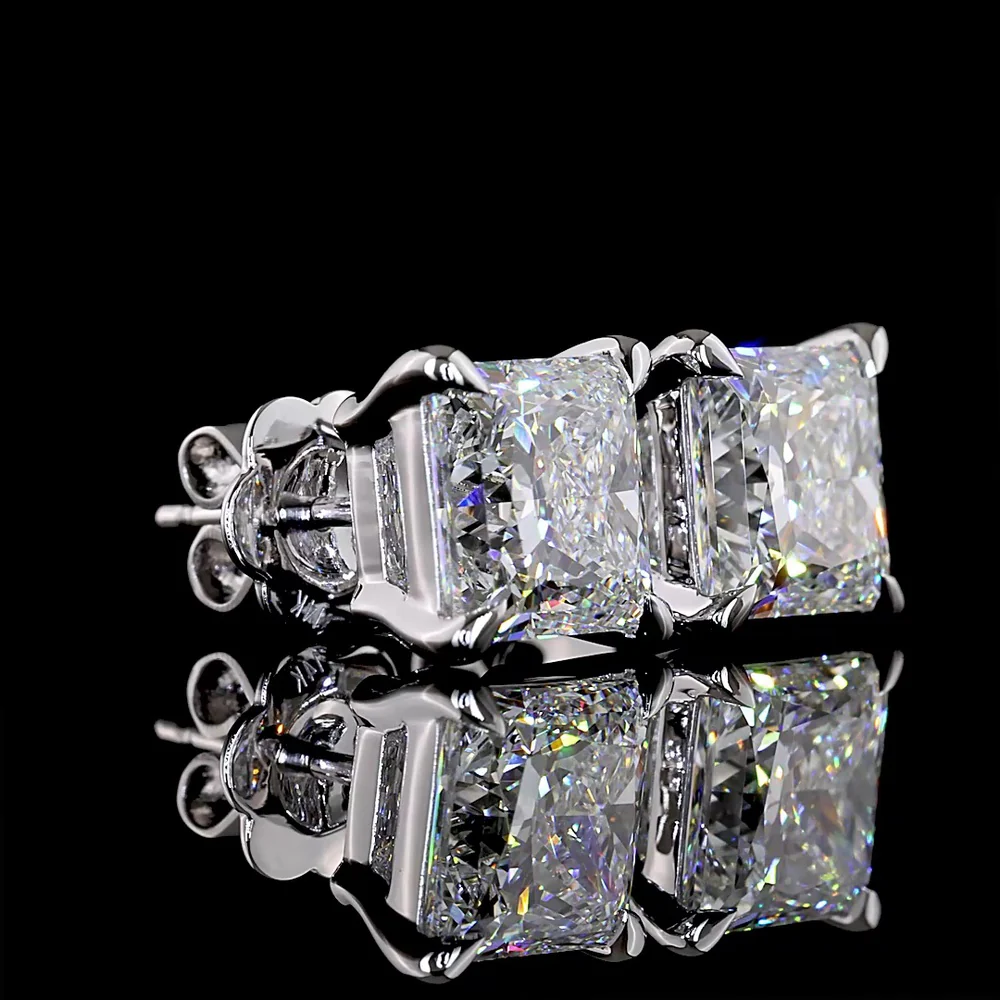 14K White Gold Princess Cut Lab Diamond Stud Earrings - Total 5.24 Carats, D-E VVS2 Clarity with IGI Certification - Covaloro Fine Jewelry - Image 2