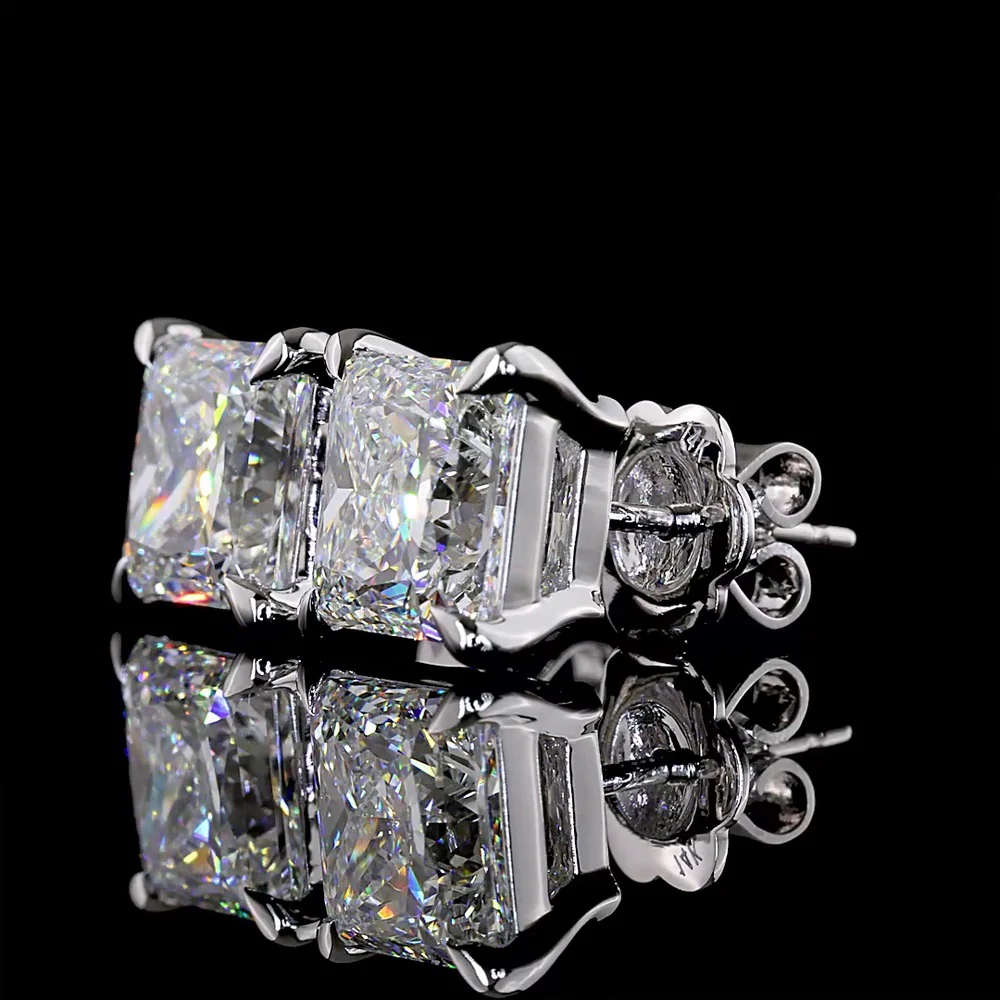 14K White Gold Princess Cut Lab Diamond Stud Earrings - Total 5.24 Carats, D-E VVS2 Clarity with IGI Certification - Covaloro Fine Jewelry - Image 3