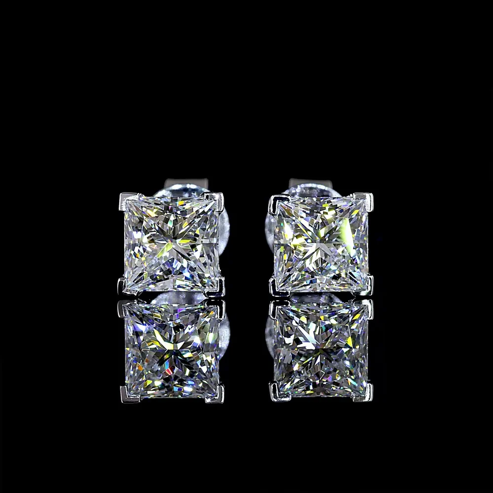 14K White Gold Princess Cut Lab Diamond Stud Earrings with Four-Prong Setting and Friction Backs - 2.07 Carat Total Diamond Weight (E-F Color, VVS2 Clarity) - Covaloro Fine Jewelry