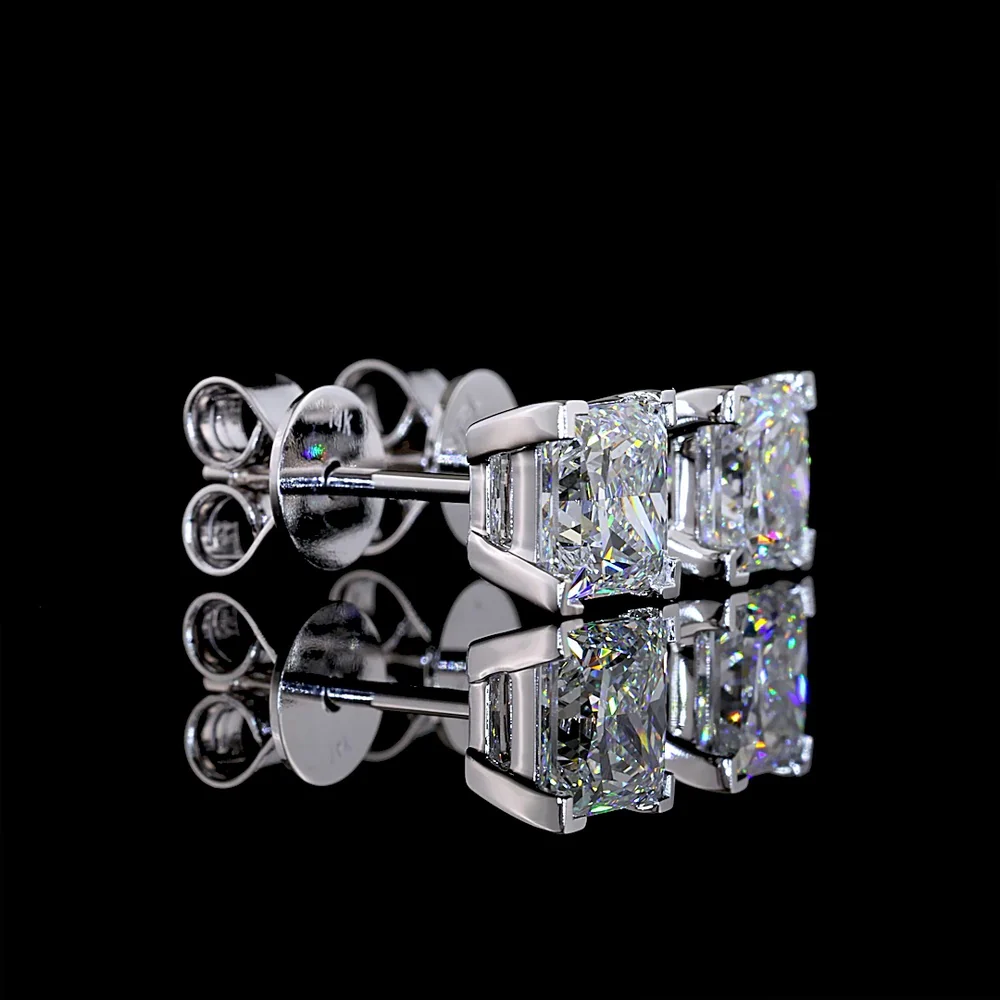 14K White Gold Princess Cut Lab Diamond Stud Earrings with Four-Prong Setting and Friction Backs - 2.07 Carat Total Diamond Weight (E-F Color, VVS2 Clarity) - Covaloro Fine Jewelry - Image 2