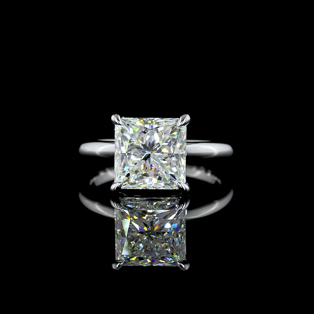 14K White Gold Princess Cut Solitaire Ring with 4.10 Carat Lab Grown Diamond - E-F Color VVS2 Clarity IGI Certified - Covaloro Fine Jewelry