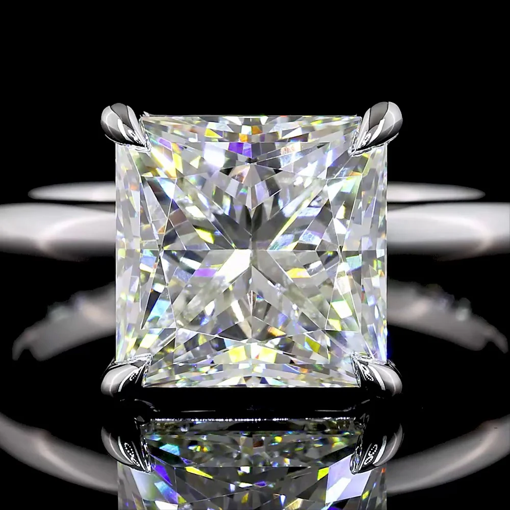 14K White Gold Princess Cut Solitaire Ring with 4.10 Carat Lab Grown Diamond - E-F Color VVS2 Clarity IGI Certified - Covaloro Fine Jewelry - Image 2
