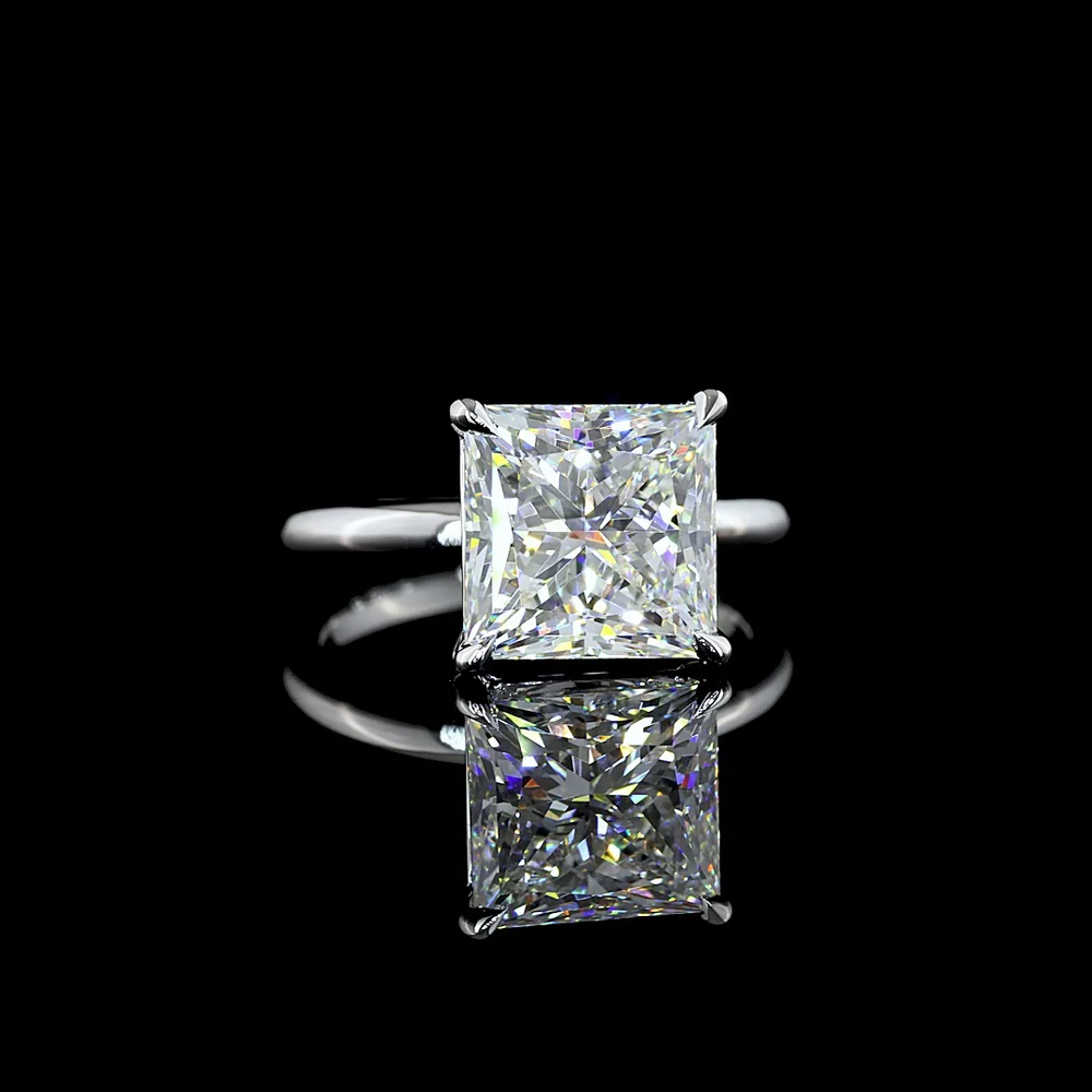 14K White Gold Princess Cut Solitaire Ring with 5.23 Carat Lab Grown Diamond - E VVS2 IGI Certified - Covaloro Fine Jewelry