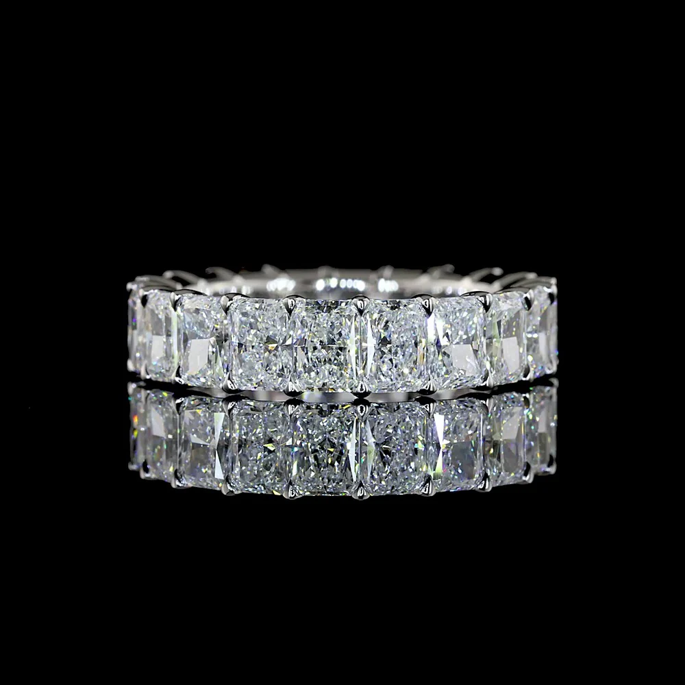 14K White Gold Radiant Cut Diamond Eternity Band - 5.21 Carat Total Diamond Weight, 20 Lab Grown Stones, E-F Color VS Clarity, Prong Set North-South Orientation - Covaloro Fine Jewelry