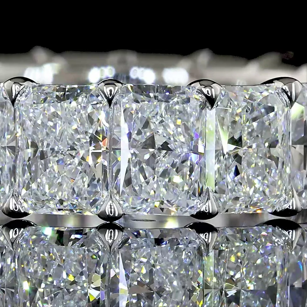 14K White Gold Radiant Cut Diamond Eternity Band - 5.21 Carat Total Diamond Weight, 20 Lab Grown Stones, E-F Color VS Clarity, Prong Set North-South Orientation - Covaloro Fine Jewelry - Image 2