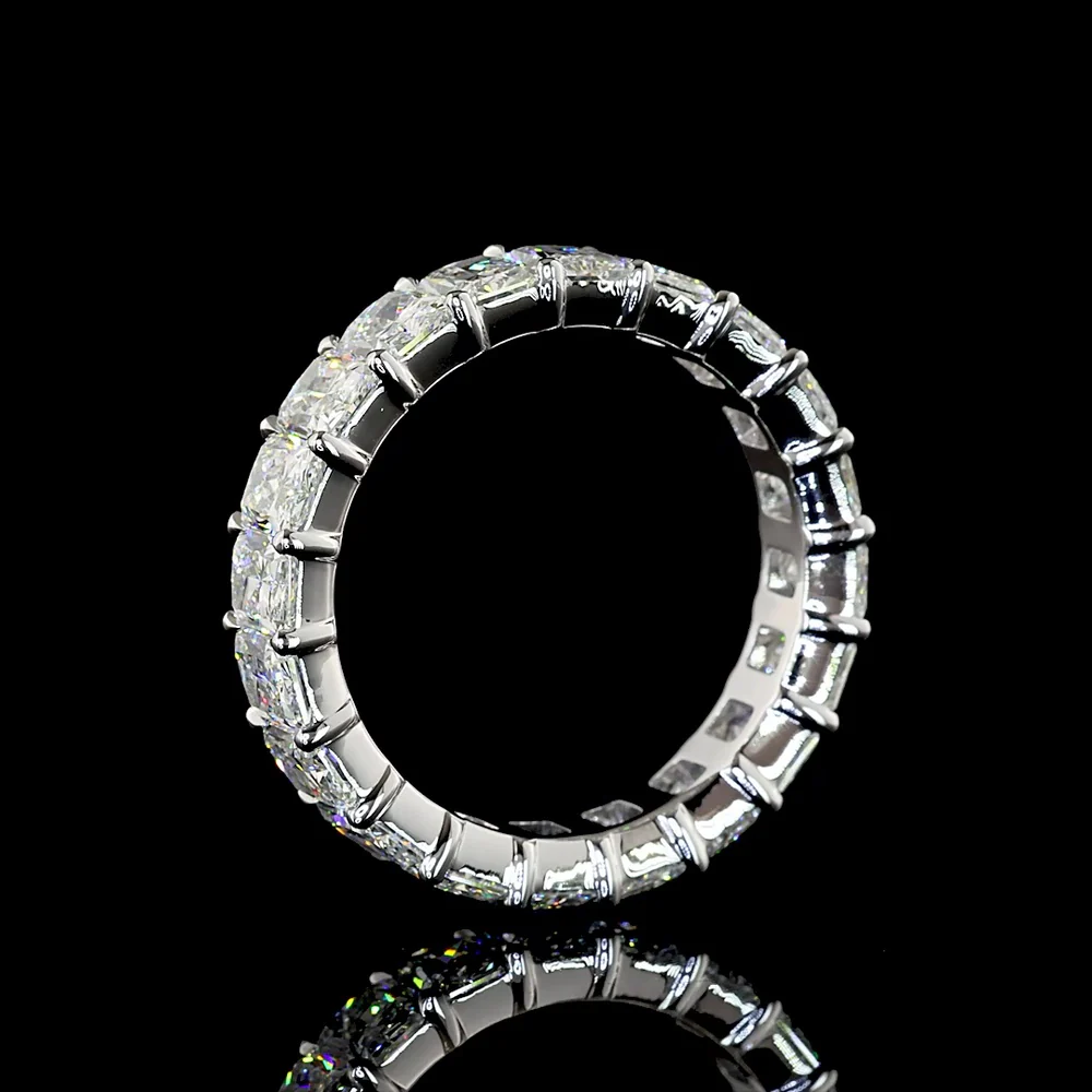 14K White Gold Radiant Cut Diamond Eternity Band - 5.21 Carat Total Diamond Weight, 20 Lab Grown Stones, E-F Color VS Clarity, Prong Set North-South Orientation - Covaloro Fine Jewelry - Image 4