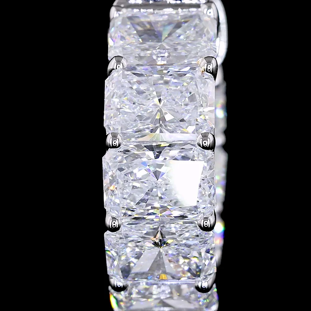 14K White Gold Radiant Cut Diamond Huggie Earrings with Prong Setting - 5.03 Carats Total Carat Weight (16 Lab Diamonds, D VVS2) - Covaloro Fine Jewelry - Image 3