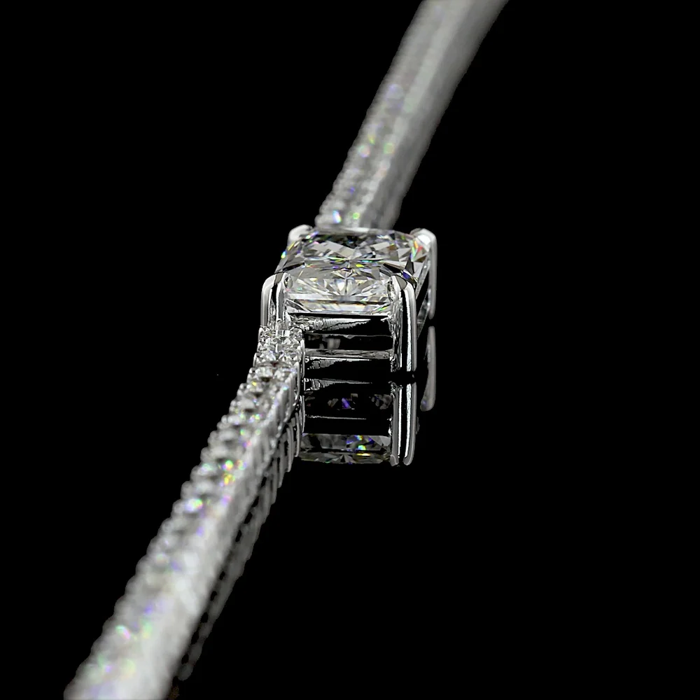 14K White Gold Radiant Cut East-West Tennis Necklace with 1.75 Carats Center and 4.31 Carats Brilliant Cut Lab Diamonds - 6.06 Total Carat Weight - Covaloro Fine Jewelry - Image 4