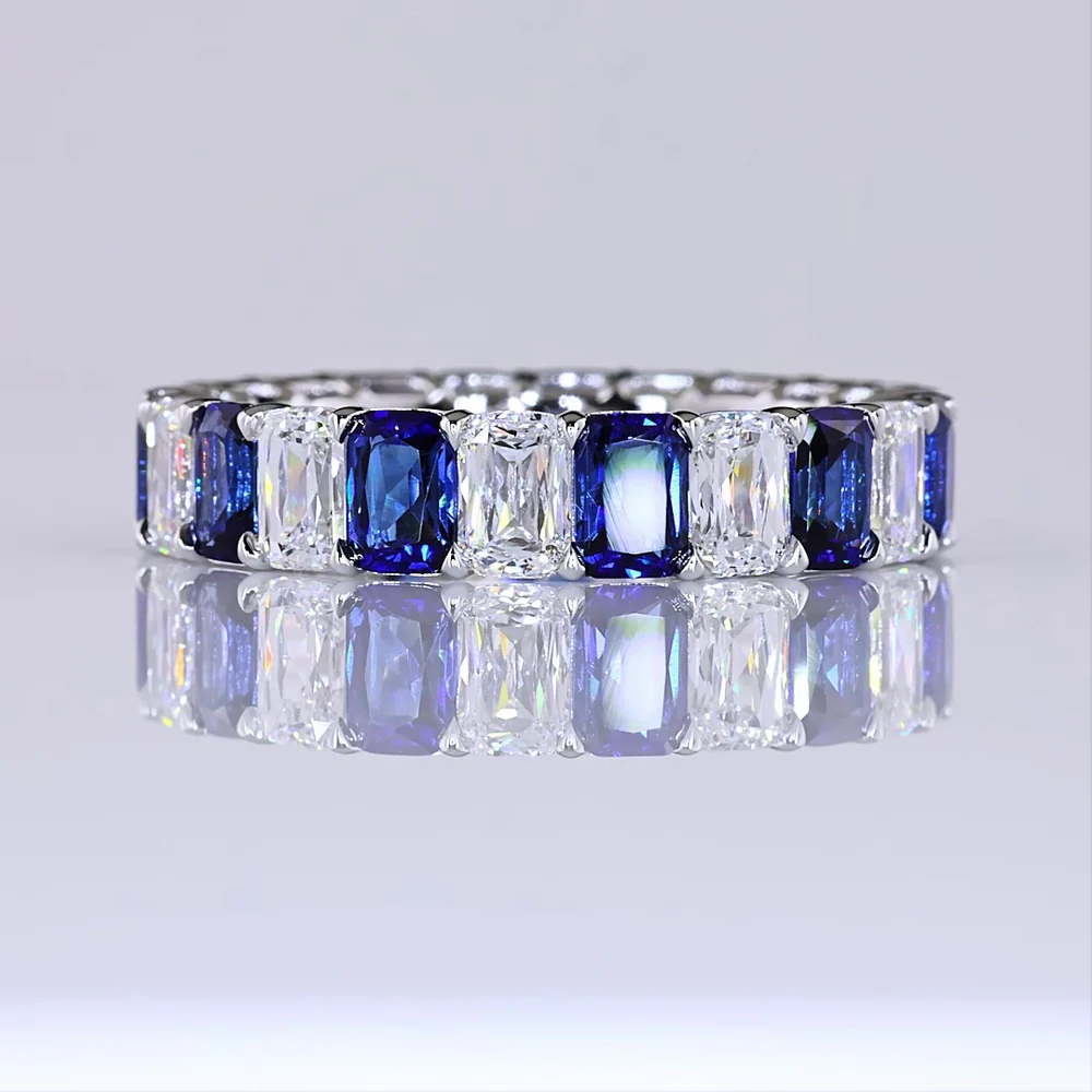 14K White Gold Radiant Cut Eternity Band with Blue Lab-Grown Sapphires - 2.76 Carat Total Weight 11 Stone - Covaloro Fine Jewelry
