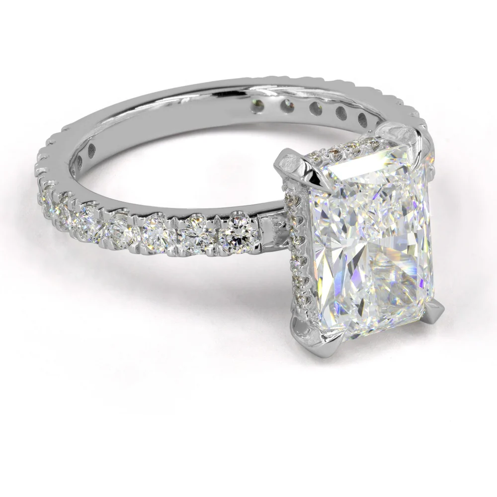 14K White Gold Radiant Cut Hidden Halo Engagement Ring with 10.10 Carat Lab Diamond and 0.47 Carat Accent Diamonds - 10.57 Total Carat Weight - Covaloro Fine Jewelry - Image 2