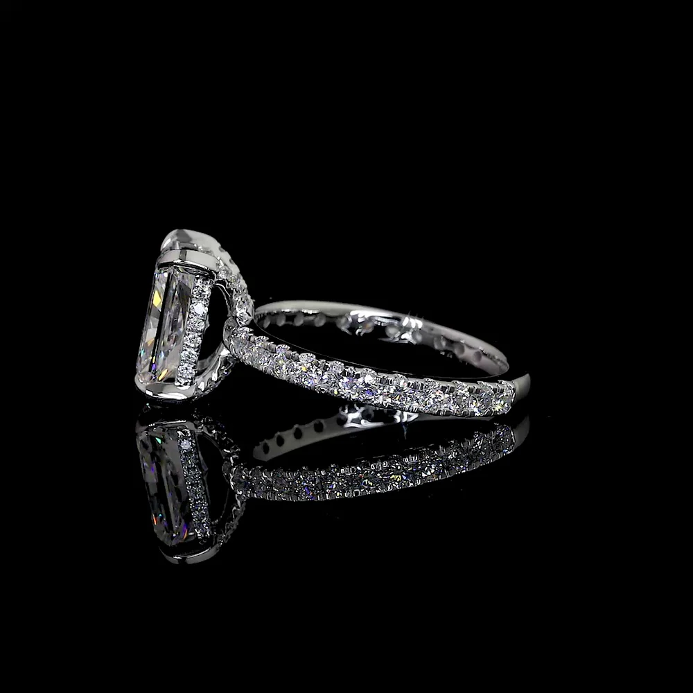14K White Gold Radiant Cut Hidden Halo Ring with 1.01 Carat D VVS2 Lab-Grown Center Diamond and 0.34 Carat Brilliant Cut Accent Diamonds - 1.35 Carat Total Diamond Weight - Covaloro Fine Jewelry - Image 2