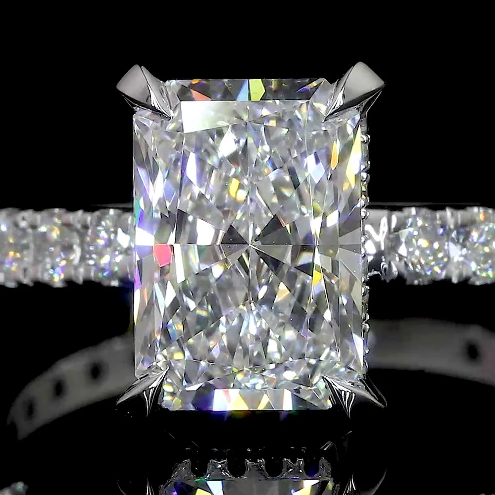 14K White Gold Radiant Cut Hidden Halo Ring with 1.01 Carat D VVS2 Lab-Grown Center Diamond and 0.34 Carat Brilliant Cut Accent Diamonds - 1.35 Carat Total Diamond Weight - Covaloro Fine Jewelry - Image 3