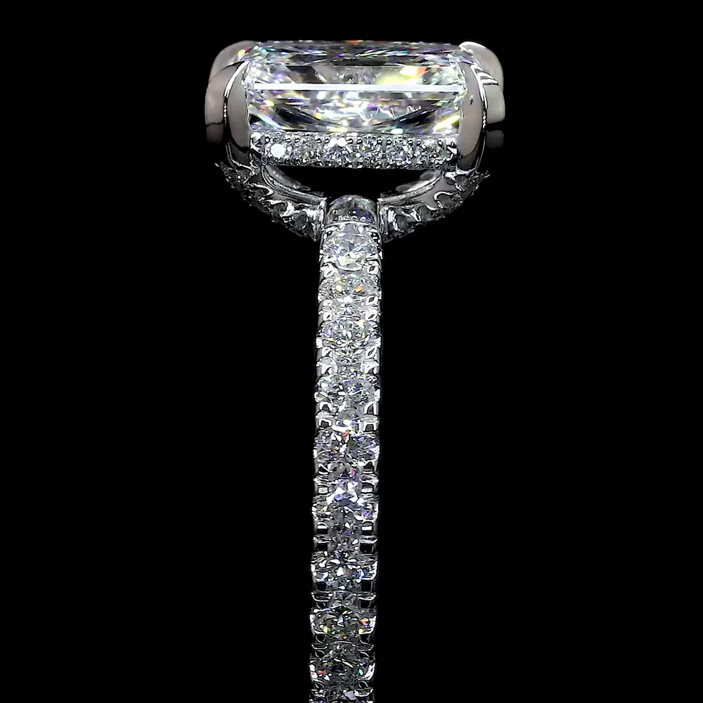 14K White Gold Radiant Cut Hidden Halo Ring with 1.01 Carat D VVS2 Lab-Grown Center Diamond and 0.34 Carat Brilliant Cut Accent Diamonds - 1.35 Carat Total Diamond Weight - Covaloro Fine Jewelry - Image 4